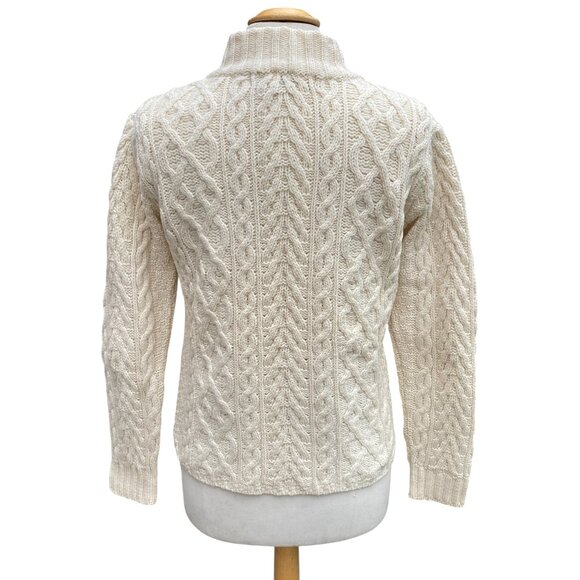 Inis Crafts Ireland 100% Wool Cable Knit Fisherman Zip Cardigan Sz M Coastal Sea - Picture 7 of 11